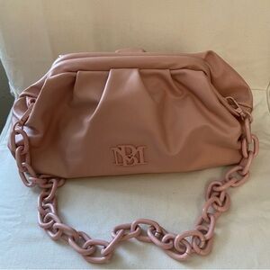 NWOT Badgley Mischka, Wrapped Frame
Clutch Shoulder Chain Pink Vegan Leather Bag